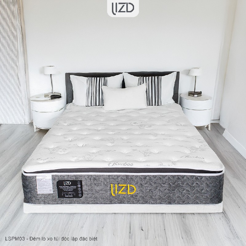 Đệm lò xo túi độc lập đặc biệt cao cấp dày 35cm, 14 lớp, cao su latex tự nhiên - LSPM03